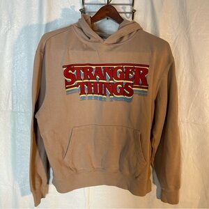 STRANGER THINGS Old Navy Hooded Sweatshirt Unisex Beige Graphic Print Size M